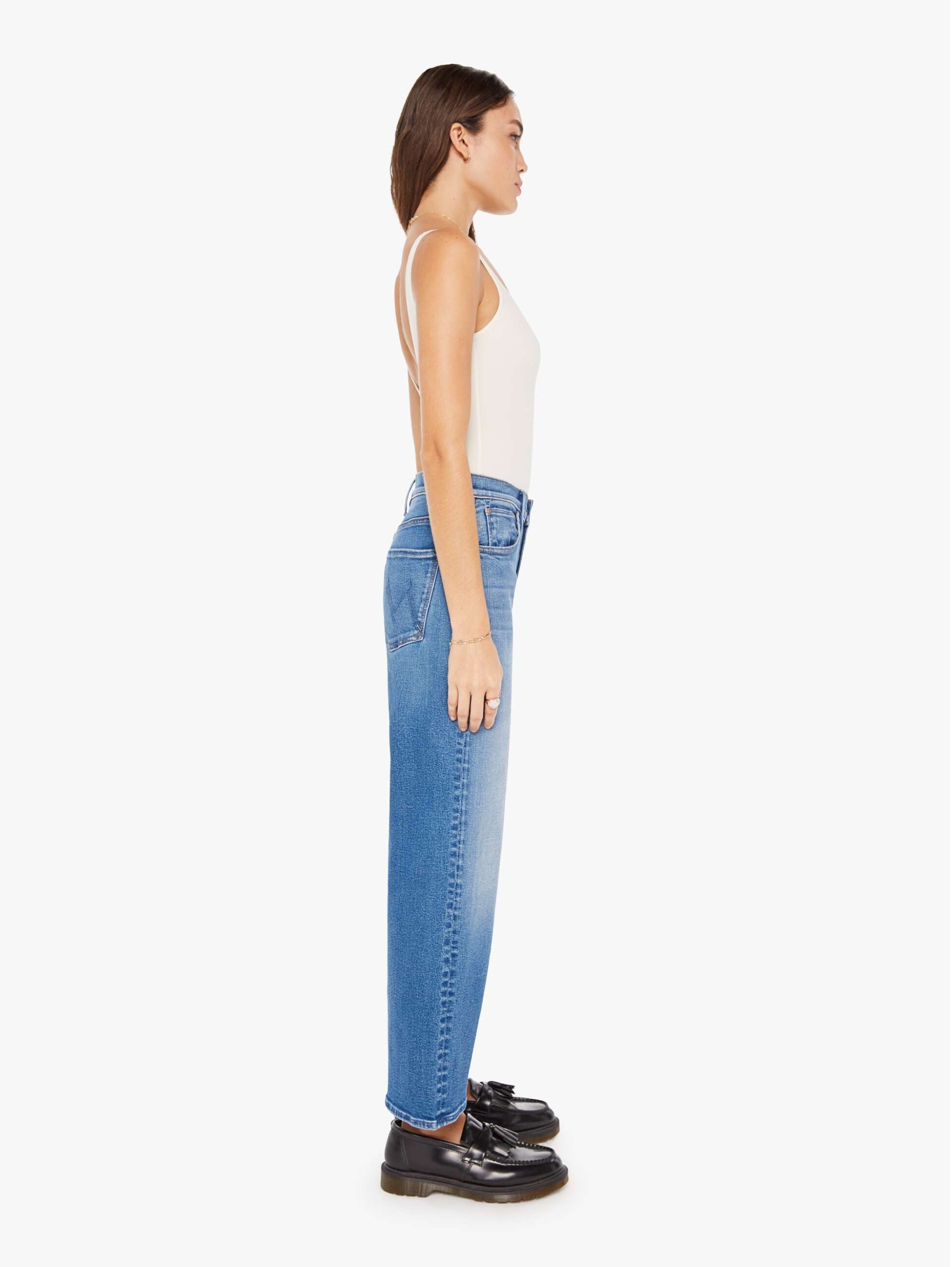 Blaue Jeans mit hoher Taille und weitem Bein