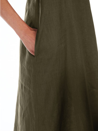 Longuette-Kleid aus Leinen Douglas Dunkelgrün