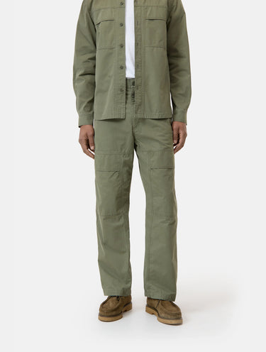 Olive Green Poplin Pants with Patch Pockets