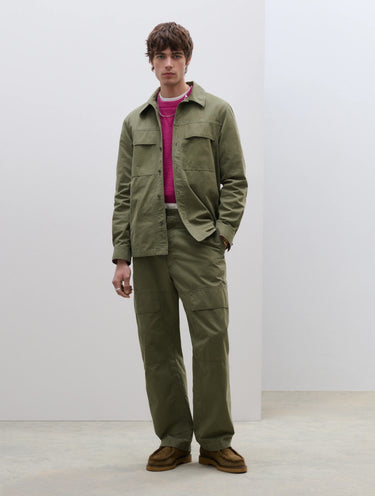 Olive Green Poplin Pants with Patch Pockets