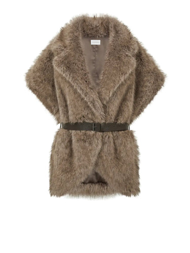 P.A.R.O.S.H.-Gilet Corto in Ecopelliccia a Pelo Lungo Greige-TRYME Shop
