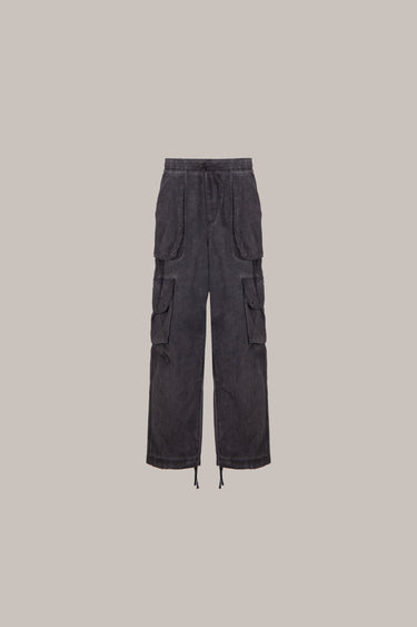 A PAPER KID-Pantaloni Cargo Utility in Nylon Nero-TRYME Shop