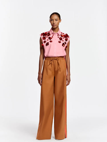 Pleated Pants with Side Stripe Bronze/Orange