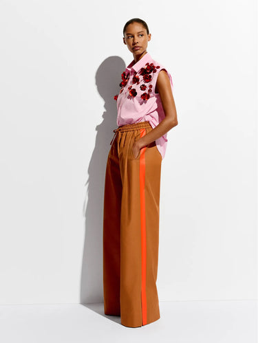 Pleated Pants with Side Stripe Bronze/Orange