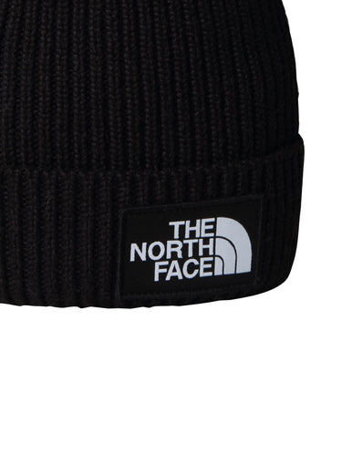 Berretto in Maglia a Coste con Logo Nero