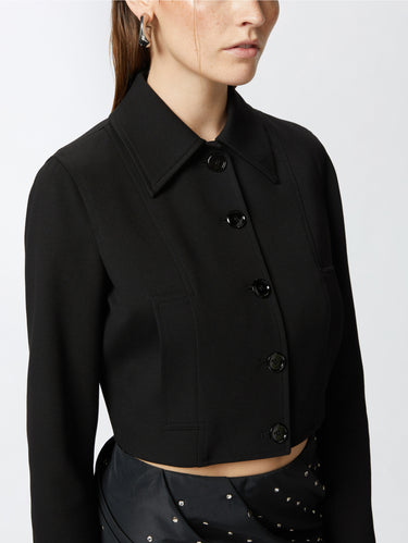 Kurz geschnittene Jacke aus Stoff Schwarz
