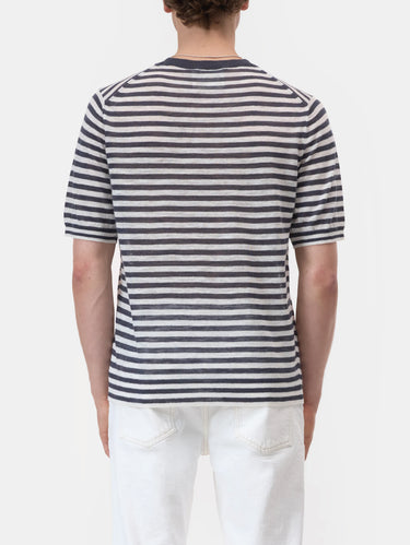 Linen Blend Striped Top Blue/White