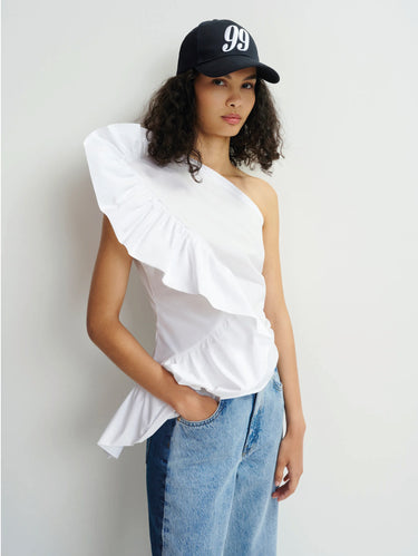 One-Shoulder Top with Ruffle White