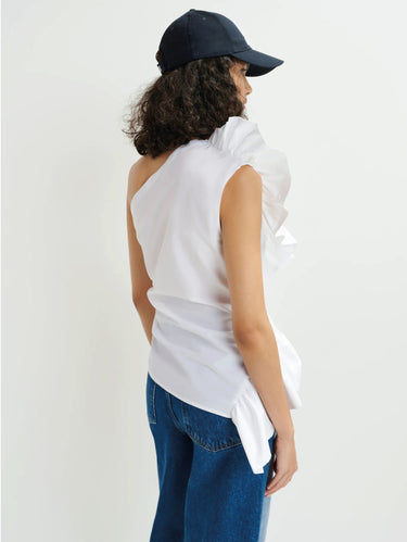 One-Shoulder Top with Ruffle White
