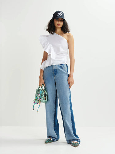 One-Shoulder Top with Ruffle White