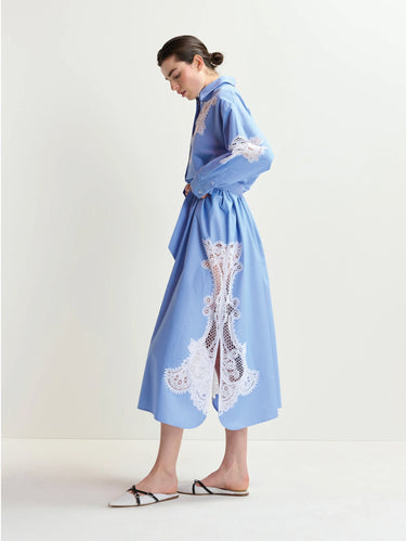 Blue/White Striped Shirt Dress with Lace