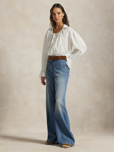 High Waist Jeans with Patch Pockets Blue
