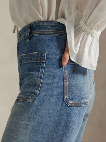 High Waist Jeans with Patch Pockets Blue