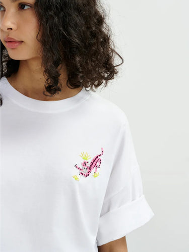 White Oversized T-shirt with Embroidery