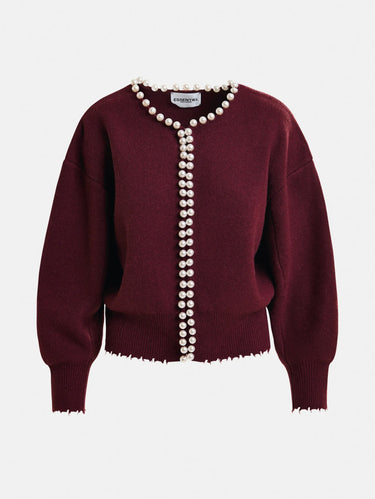 Bordeaux Beaded Knit Cardigan