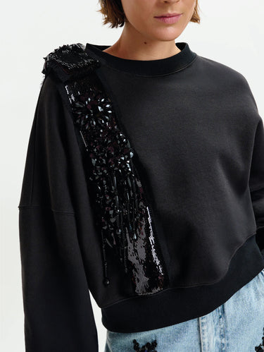Black Sweatshirt with Sequins and Stones