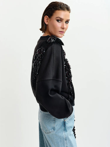 Black Sweatshirt with Sequins and Stones