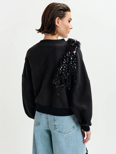 Black Sweatshirt with Sequins and Stones