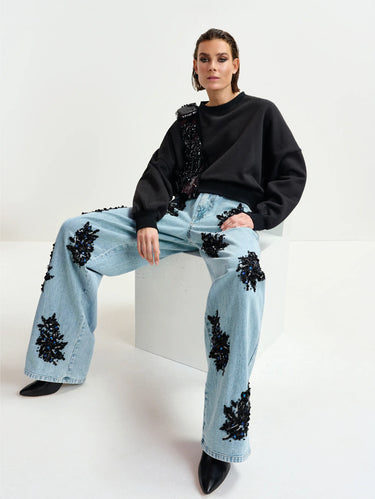 Black Sweatshirt with Sequins and Stones