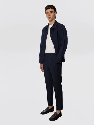 Pantalon en laine légère avec pinces Bleu