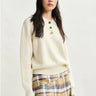 ESSENTIEL ANTWERP-Polo a Costine con Bottoni Gioiello Bianco-TRYME Shop