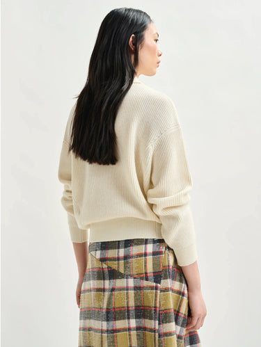 Ribbed Polo with Jewel Buttons White