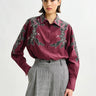 ESSENTIEL ANTWERP-Camicia Oversize con Ricamo Floreale Bordeaux-TRYME Shop
