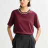 ESSENTIEL ANTWERP-T-shirt Squadrata con Perline Bordeaux-TRYME Shop