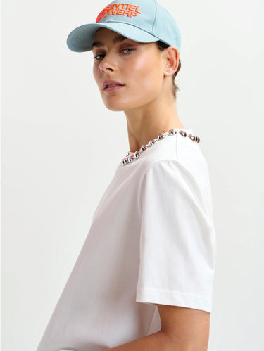 White Boxy T-Shirt with Beads