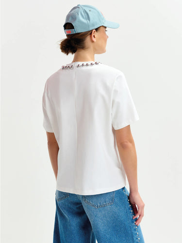 White Boxy T-Shirt with Beads