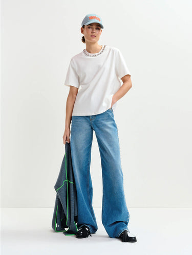 White Boxy T-Shirt with Beads