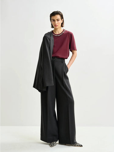ESSENTIEL ANTWERP-Blazer Doppio Petto Gessato Nero-TRYME Shop