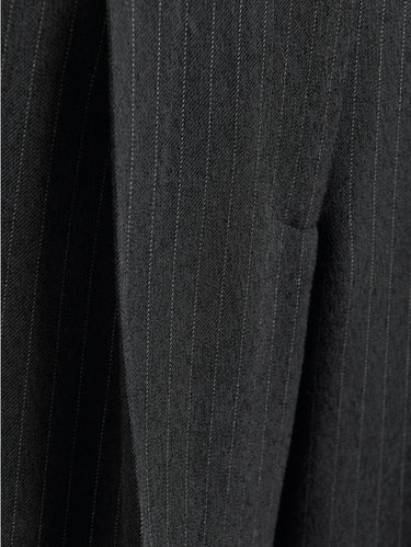 Black Pinstripe Wide Pants with Pressed Pleats