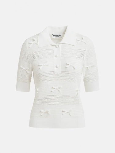 Knit Polo with Bows White