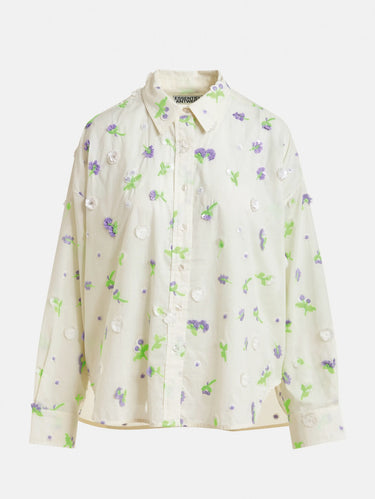 Shirt with Floral Embroidery White