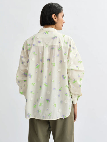 Shirt with Floral Embroidery White