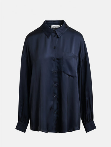 Oversized blouse met volant aan de mouwen blauw