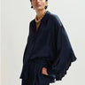ESSENTIEL ANTWERP-Camicia Oversize con Volant sulle Maniche Blu-TRYME Shop