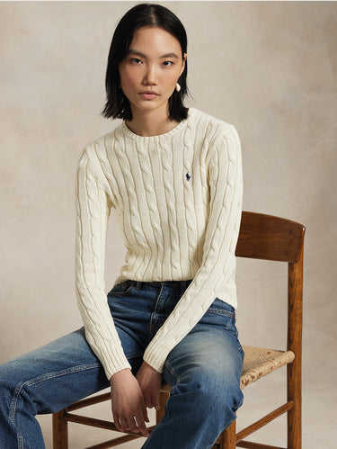 Pullover mit Zopfmuster aus Kaschmirmischung in Creme