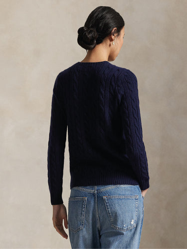 Pullover mit Zopfmuster aus Kaschmirmischung in Navy