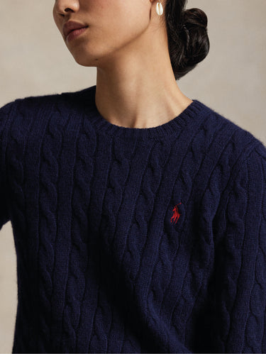 Pullover mit Zopfmuster aus Kaschmirmischung in Navy