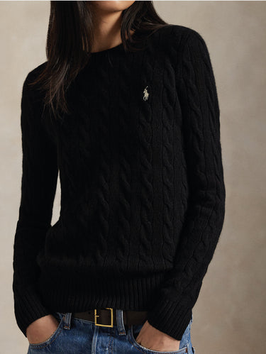 Pullover mit Zopfmuster aus Kaschmirmischung in Schwarz