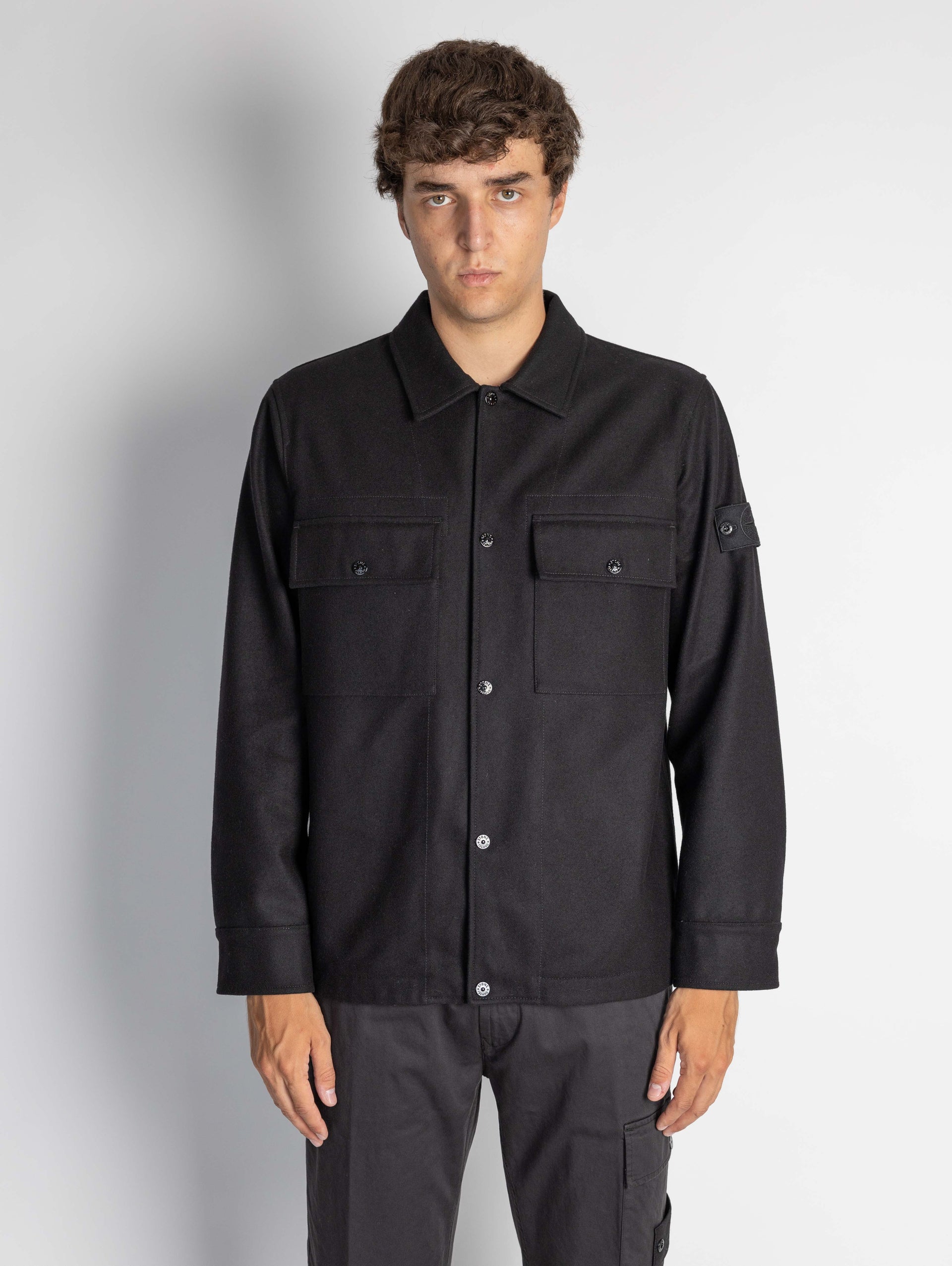 STONE ISLAND Black Ghost Wool Overshirt – TRYME Shop