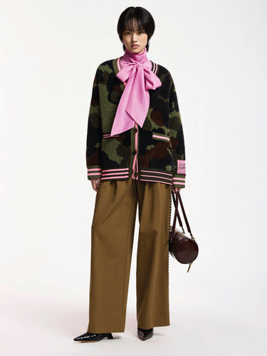 Cardigan Over in Maglia Camouflage Verde