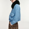 ESSENTIEL ANTWERP-Bomber in Maglia Bouclè con Pelliccia Removibile Azzurro-TRYME Shop