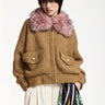 ESSENTIEL ANTWERP-Bomber in Maglia Bouclè con Pelliccia Removibile Cammello-TRYME Shop