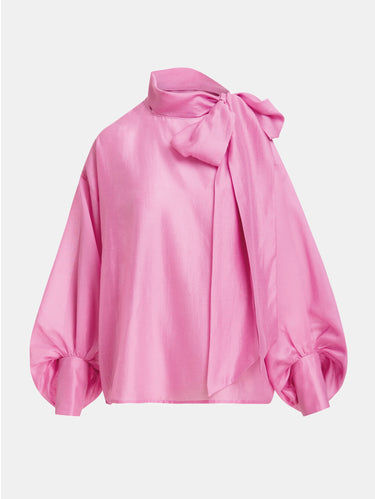 Camicia con Fiocco e mManiche a Sbuffo Rosa