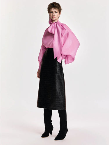 Camicia con Fiocco e mManiche a Sbuffo Rosa