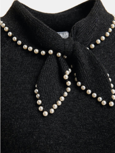 Maglione Misto Cashmere con Colletto e Perline Acciaio