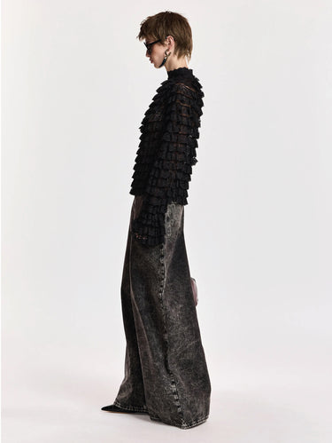 Maglia in Pizzo e Volant Nero